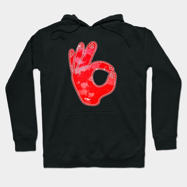 OK Sign Red Grey Art Hoodie by IBMClothing